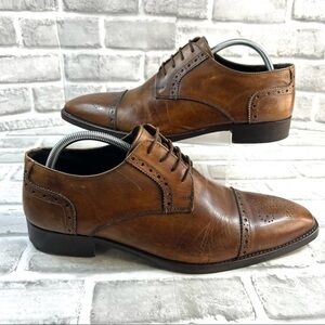 Duca Men’s SZ 44 -US 10.5 Brown Leather Oxford Cap Toe Made In Italy Dress Shoe